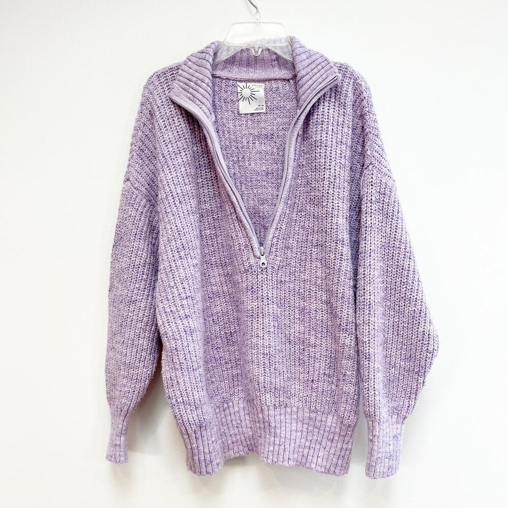 Aerie 1/2 Zip Long Sleeve Oversized Knit Sweater Purple Lavender Medium